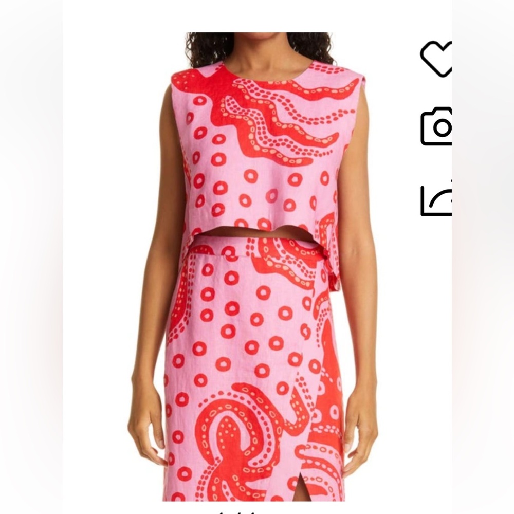 FARM Rio Pink and Red Printed Midi Skirt Set